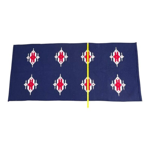 Vintage Navajo Inspired Southwest Woven Rug Geometric Red White Navy Blue Runner - Picture 5 of 7